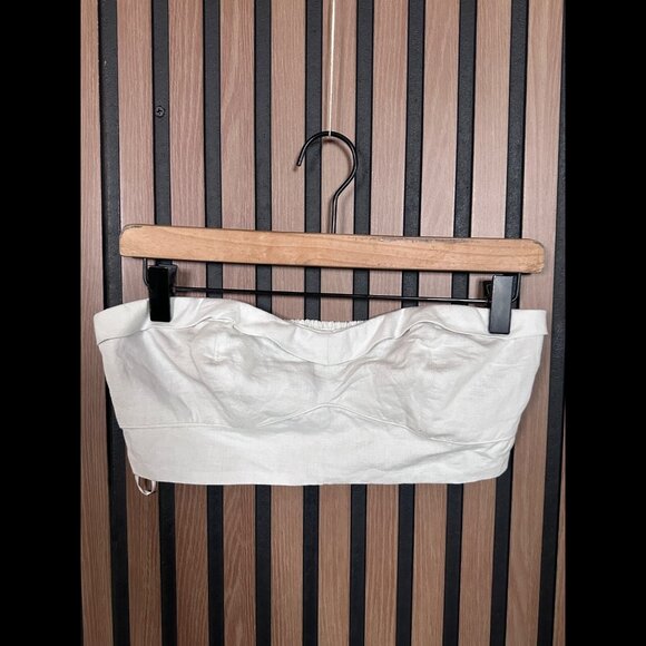 Maeve Crop Top XS Womens White Beige Smocked Back Linen Cotton Strapless - Picture 1 of 5